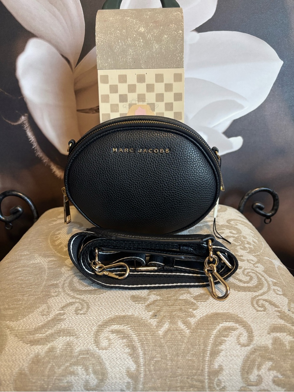 Marc Jacobs Black Pebbled Oval Mini Crossbody with Gold Hardware